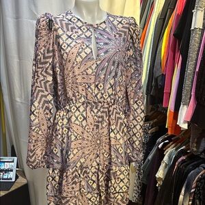 Marie Oliver Long Sleeve Dress in Pink and Black Geometric Print